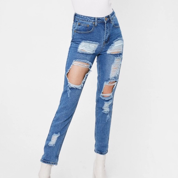 Nasty Gal Distressed High Waisted Mom Jeans - Picture 1 of 2